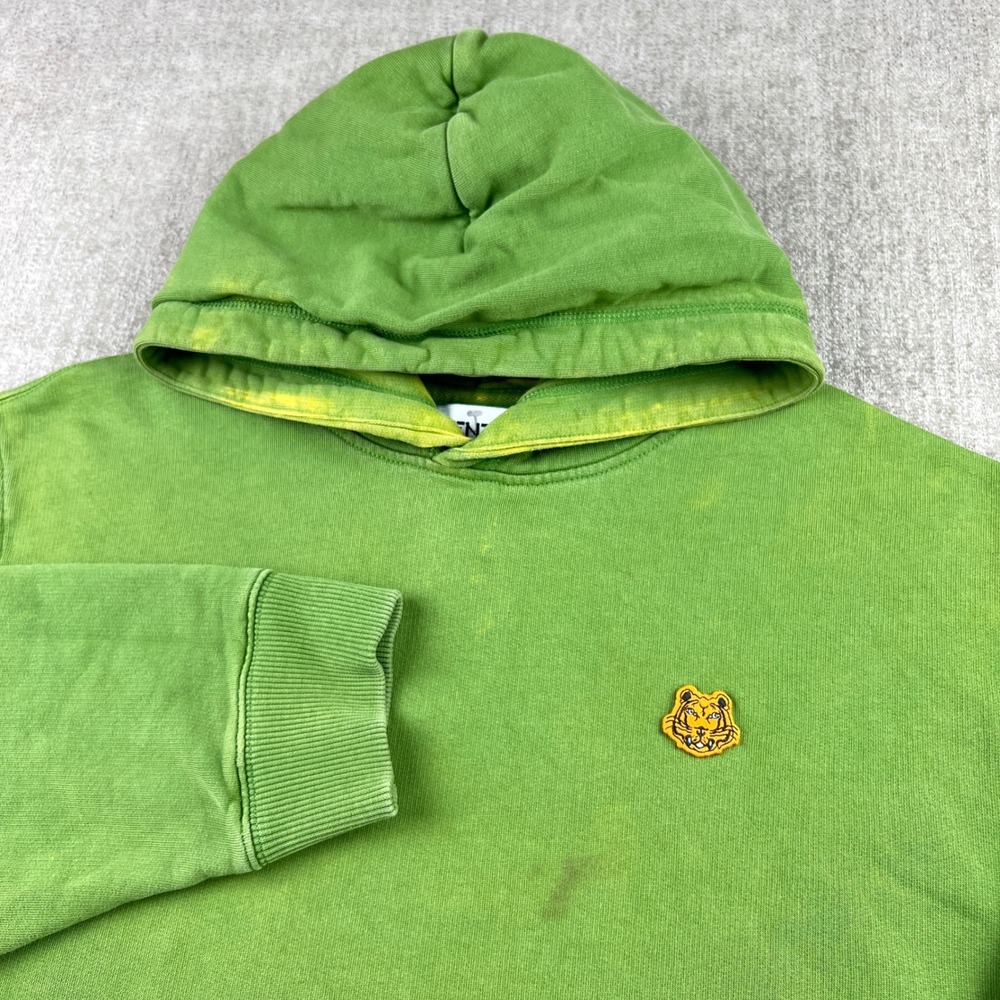 Kenzo Tiger Crest Hoodie Mens Large Green Pullover Streetwear Bleached Hood - Picture 1 of 9